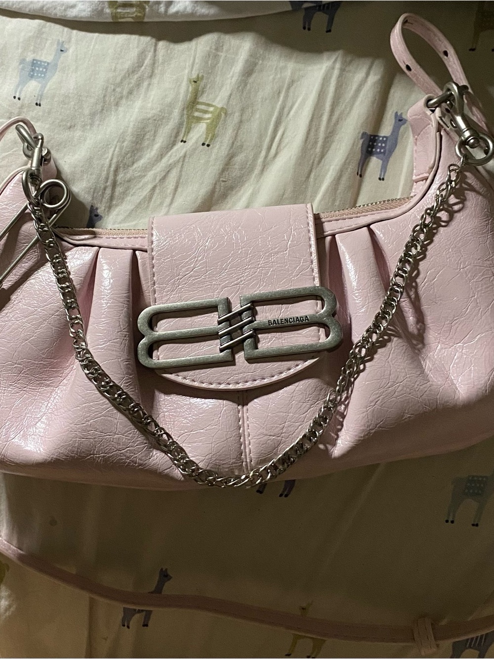 Balenciaga Inspired Pink Leather Shoulder Bag with Silver Chain